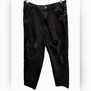 2224) Pretty Little Thing Denim  Washed Black Distressed Mom Jeans Size 12